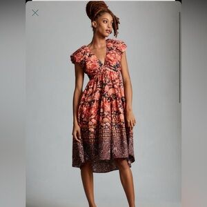 NWT Anthropologie Printed V-Neck Babydoll Dress